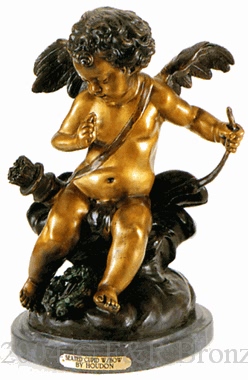 Seated Cupid with Bow bronze sculpture by Houdon