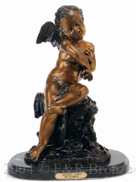 Seated Cupid bronze statue by Fomile
