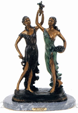 Sisters with Flowers bronze by Paul Dubois