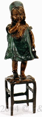 Standing Girl on Chair bronze sculpture by Clara