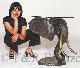 Elephant head table with glass bronze by Mene