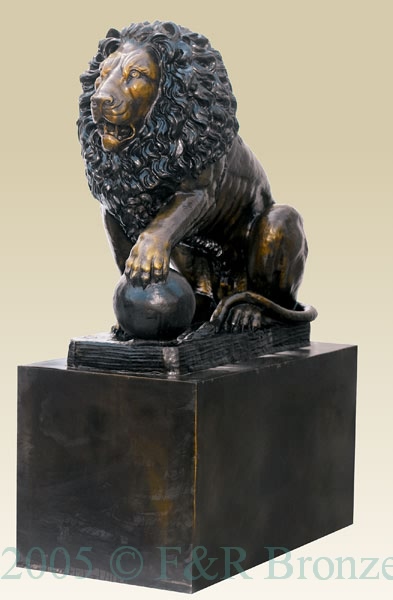 Seated Lions with Ball on Pedestal bronze statue-1