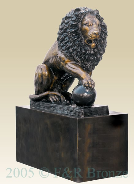 Seated Lions with Ball on Pedestal bronze statue-3