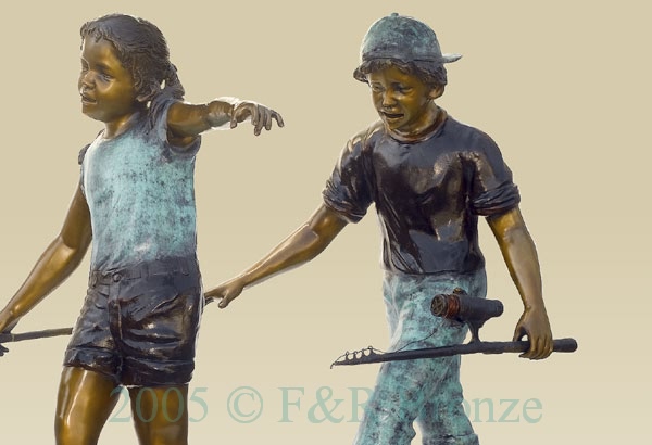 Three Standing Kids on the Log bronze-3