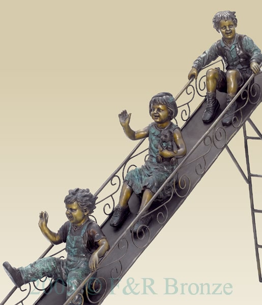 Children on Slide bronze statue-3