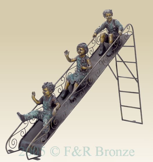 Children on Slide bronze statue-1