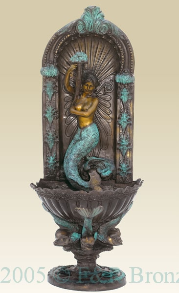 Mermaid on Wall bronze fountain-1