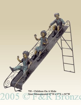 Children On Slide Bronze Statue