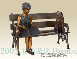 Girl with Cat on Bench bronze reproduction