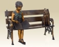 Child with Cat on Bench bronze statue