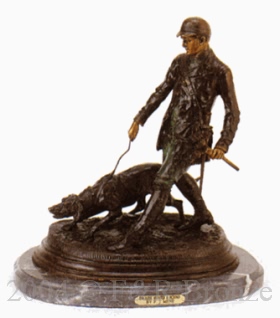 English Hunter With Hound bronze statue by Mene