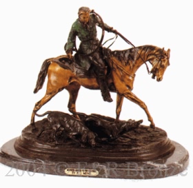 Mounted Hunter With Two Hounds bronze by Mene