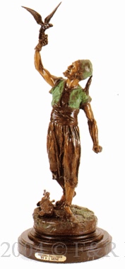 Standing Falconeer bronze statue by Mene