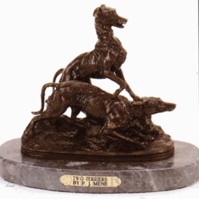 Two Terriers bronze statue by Mene
