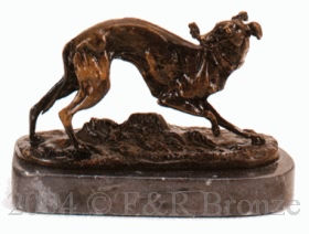 Whippet with Staff bronze by Mene