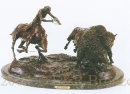 Double Buffalo Hunt bronze by Charles Russell