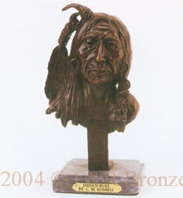Indian Bust bronze statue by Charles Russell