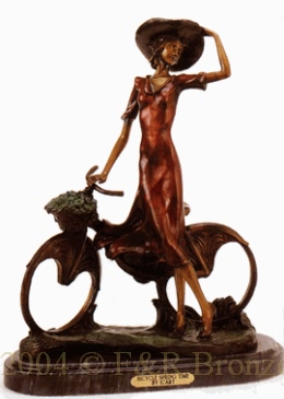 The Bicycle Spring Time bronze statue by Icart