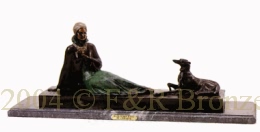 Seated Woman with Dog bronze sculpture by Chiparus