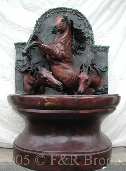 Three Horses bronze wall fountain-1