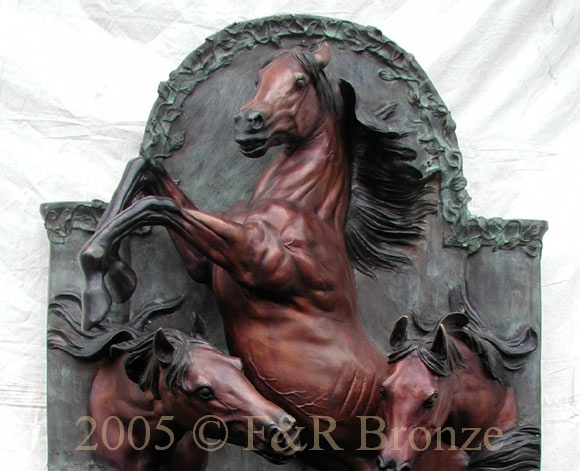 Three Horses bronze wall fountain-2