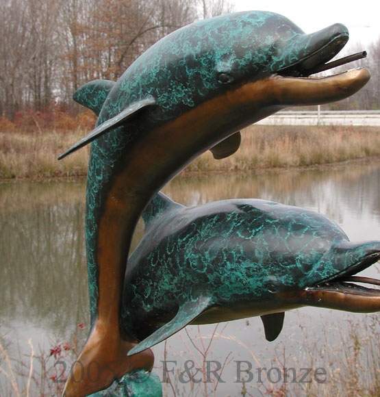 Two Dolphins Dancing bronze sculpture fountain-10