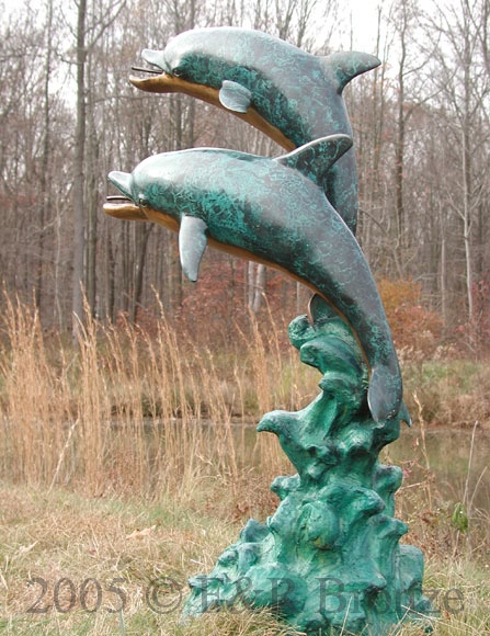 Two Dolphins Dancing bronze sculpture fountain-3