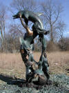Lady with Dolphin Jumping Overhead bronze fountain