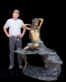 Nude Girl Seated On Rock bronze statue fountain