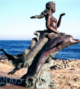 Mermaid Riding Two Dolphins bronze fountain