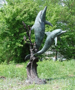 Two Dolphins with Coral bronze reproduction Fountain