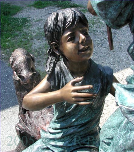 Three Kids Fishing Bronze statue-4