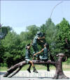 Life Size Three Kids Fishing on Tree Branch Bronze statue
