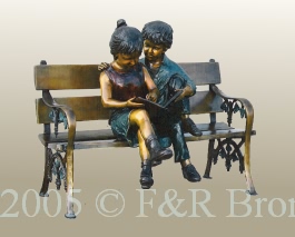 Children on Bench Reading bronze