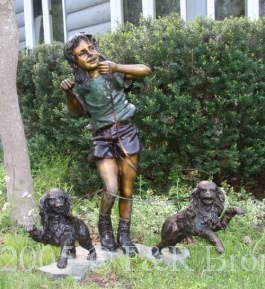 Girl with Dogs bronze statue by Turner