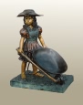 Girl with Wheelbarrow bronze statue