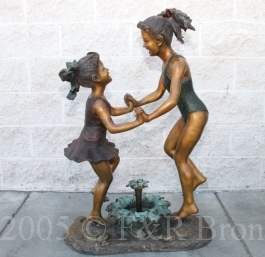 Two Girls Playing in Fountain bronze fountain