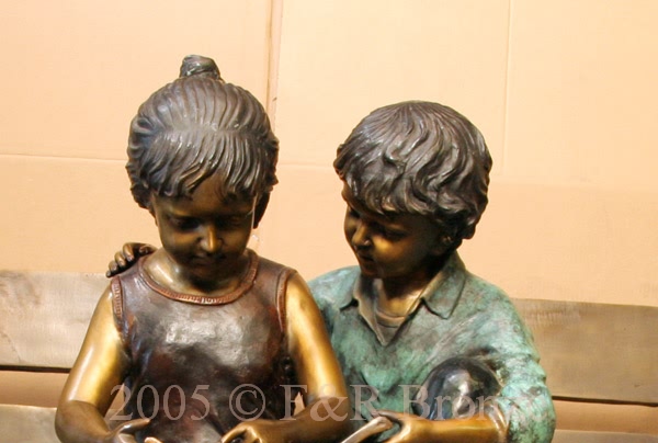Children on Bench Reading bronze-8