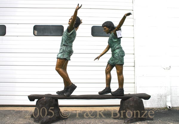Two Kids Walking On Beam Bronze-1