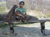 Girl with Dogs on Bench bronze sculpture