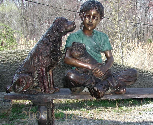 Girl With Dogs on Bench bronze statue-4