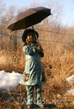 Girl Holding Umbrella bronze