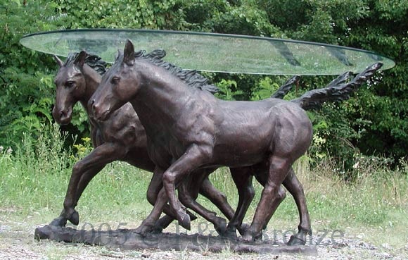 Bronze Three Horses Table with Glass-5