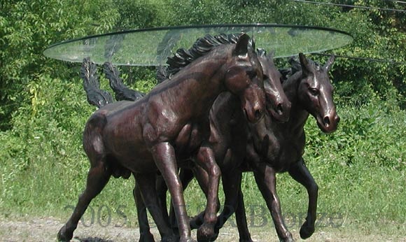 Bronze Three Horses Table with Glass-7