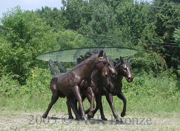 Bronze Three Horses Table with Glass-8