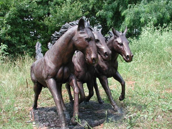 Bronze Three Horses Table with Glass-10