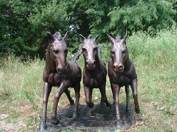 Bronze Three Horses Table with Glass-11