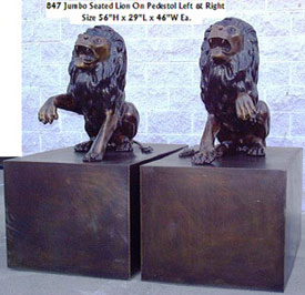 Seated Lions Bronze Sculptures Left and Right