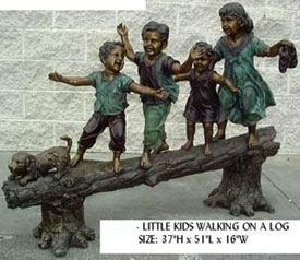 Little Kids Walking On A Log Bronze