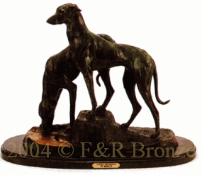 Double Greyhound bronze statue by Masson